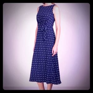 Ralph Lauren Tomara navy polka dot midi dress sleeveless.size 12